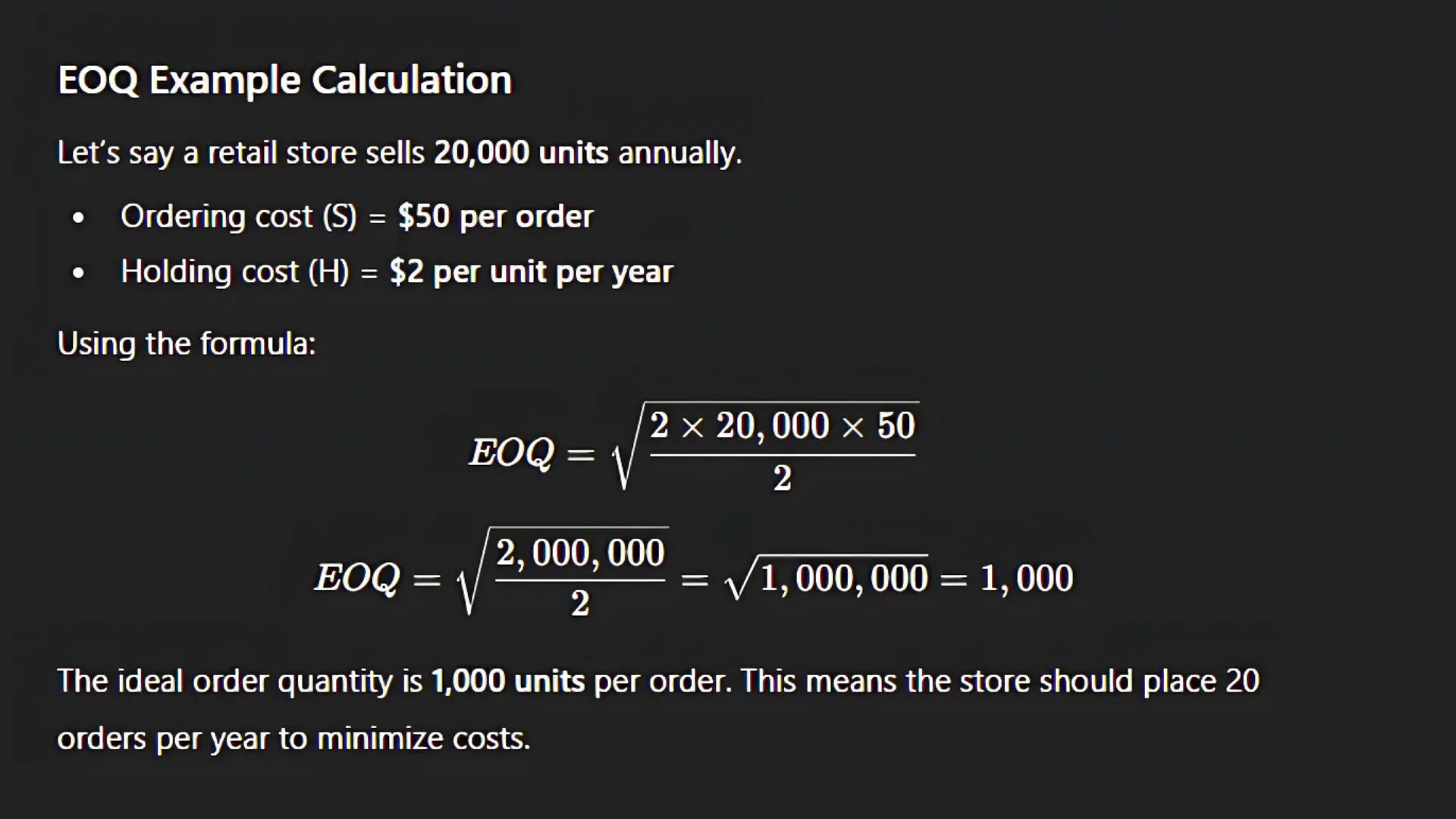 EOQ Example Calculation